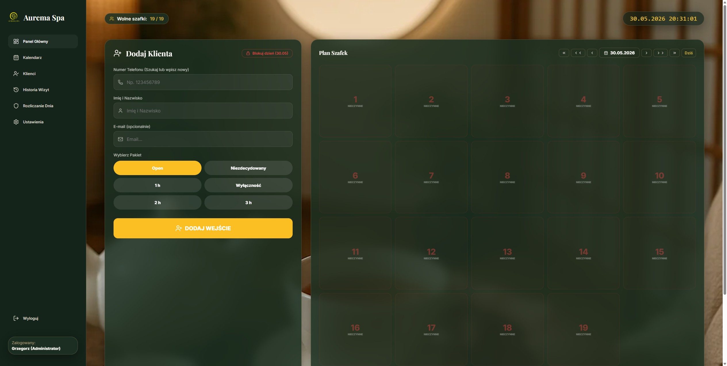 Aurema Spa System — Panel główny